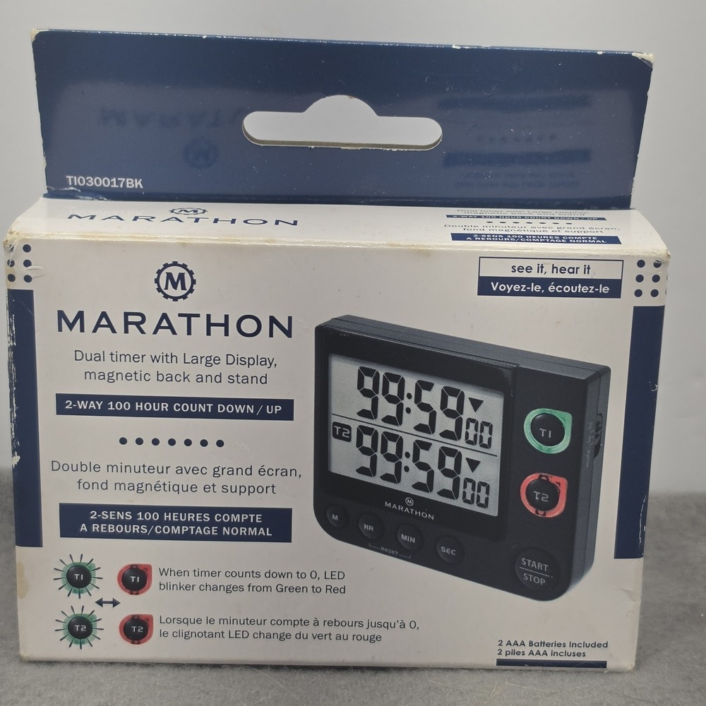 Marathon TI030017BK Black 100hr Dual Digital Timer w/ 2 Alarms. J